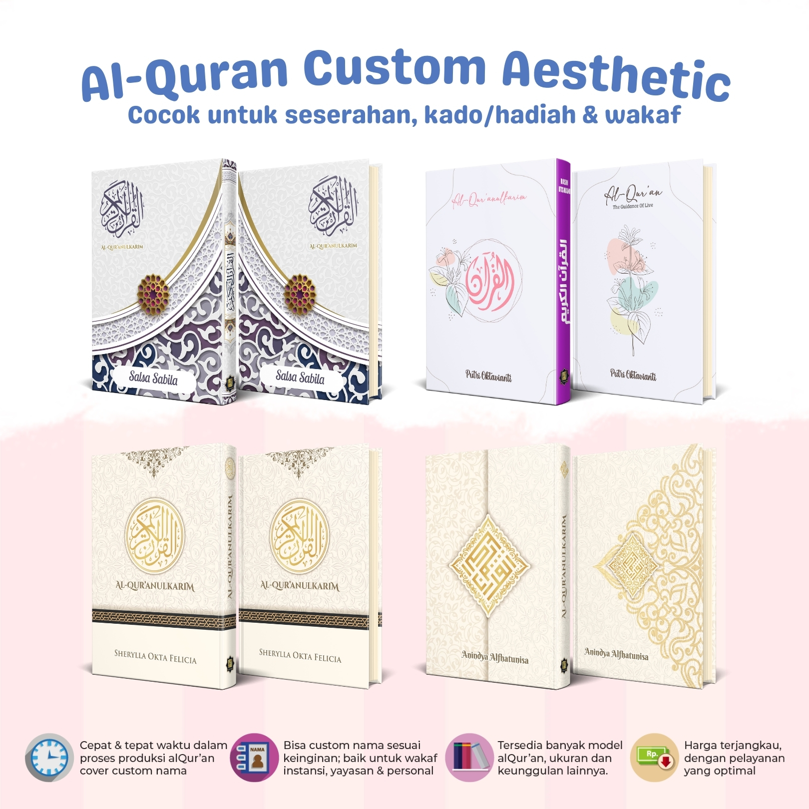 Al Quran Custom Nama Ukuran A5 Sedang Tanpa Terjemahan Alquran Non Terjemahan Tajwid Hardcover Aesthetic Souvenir Sovenir Hadiah Gift Ultah Mahar Nikah Seserahan Kado Pernikahan Cewek Perempuan