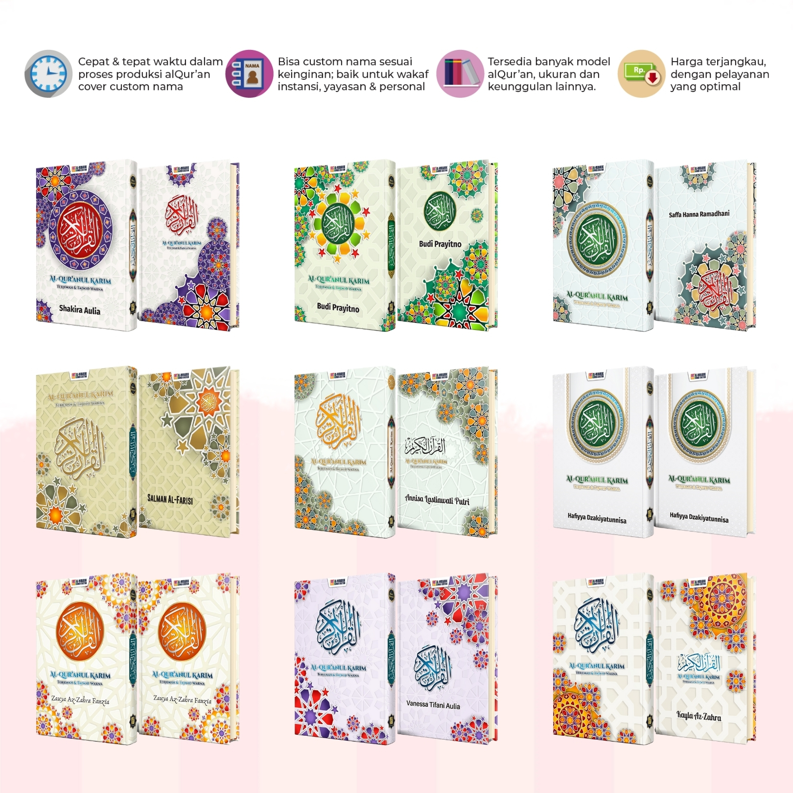 Al Quran Custom Nama Ukuran A5 Sedang Tanpa Terjemahan Alquran Non Terjemahan Tajwid Hardcover Aesthetic Souvenir Sovenir Hadiah Gift Ultah Mahar Nikah Seserahan Kado Pernikahan Cewek Perempuan - Image 3